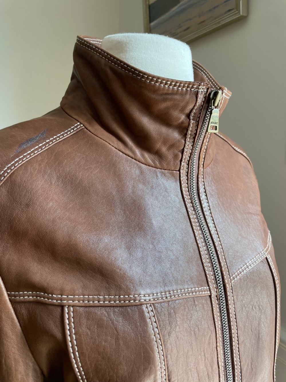 Marc New York Chestnut Brown soft Leather Zip Jacket - Picture 3 of 13